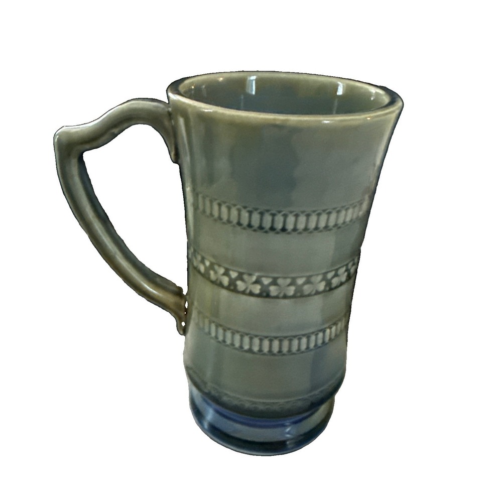VTG Wade Irish Porcelain Blue Green Glaze Shamrock Stein Tankard Mug Harp Handle